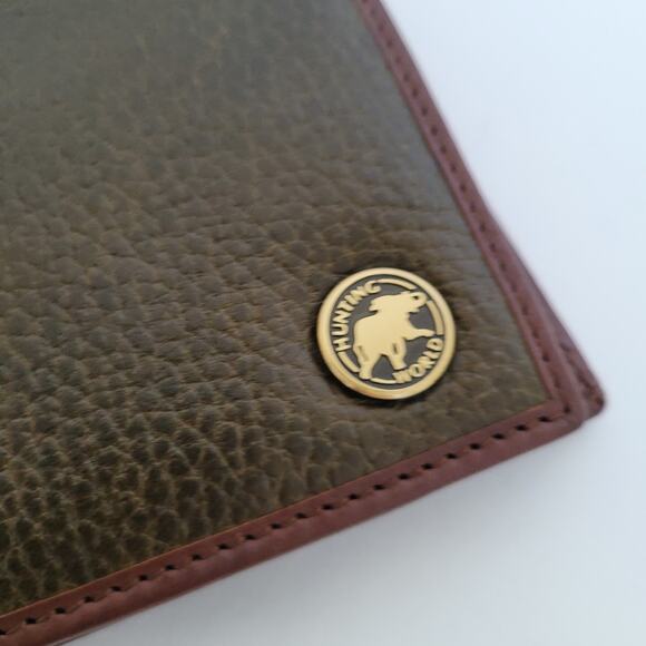 Hunting World Designer Olive Green Brown Trim Wallet Italian Cow Leather Quality - Picture 11 of 12